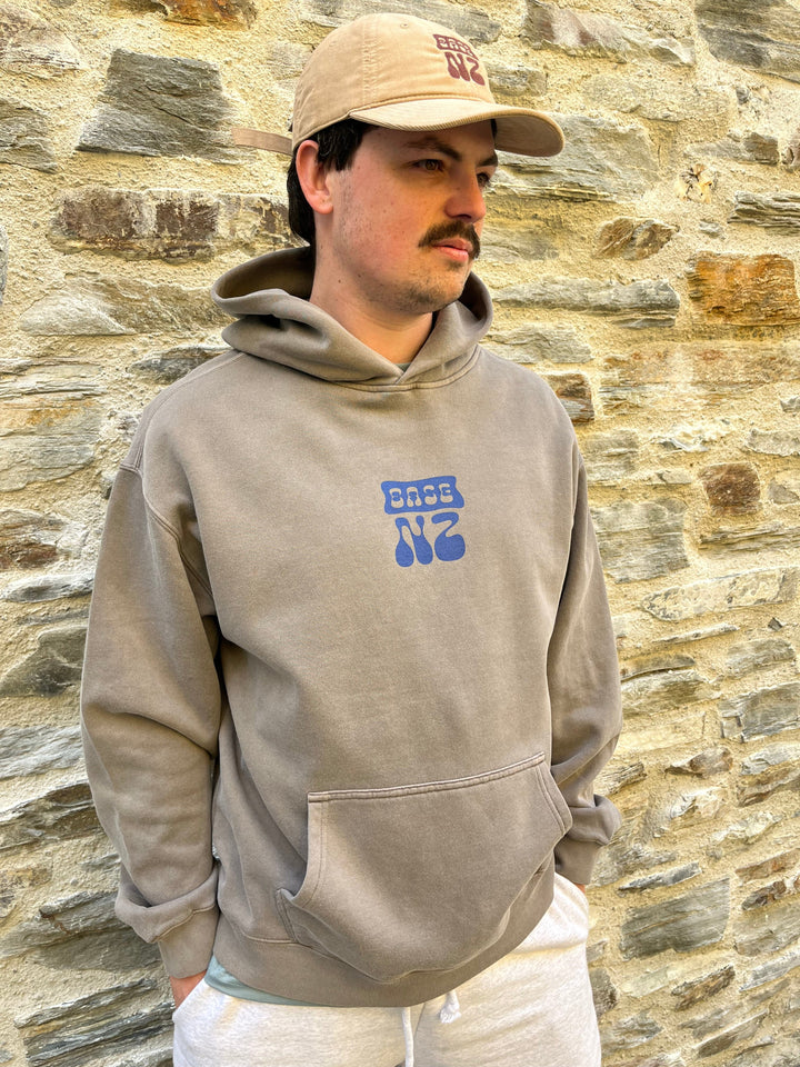 BaseNZ Mens Logo Relax Hoodie Faded Grey / Base Blue XL