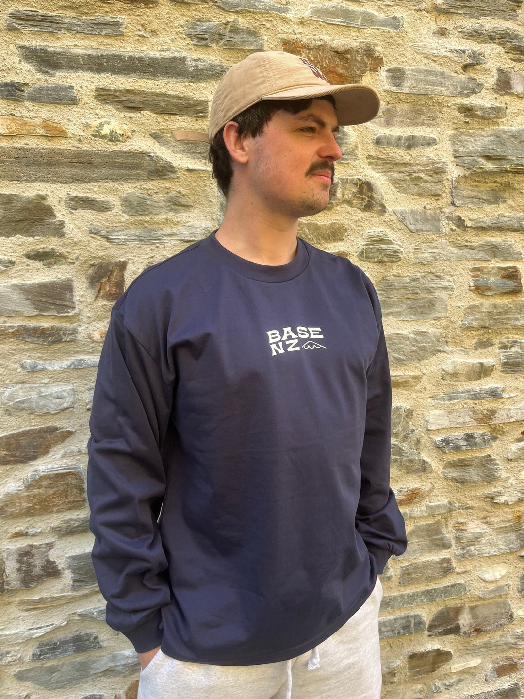 BaseNZ Summer Mountain Heavy Mens Long Sleeve Tee Midnight Blue / Snow S