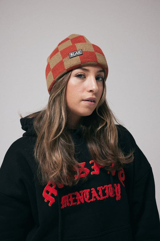Blak Check Mate Beanie Tan / Terracotta