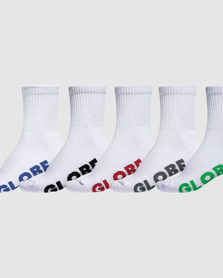 Globe Stealth Crew Socks 5 Pack White