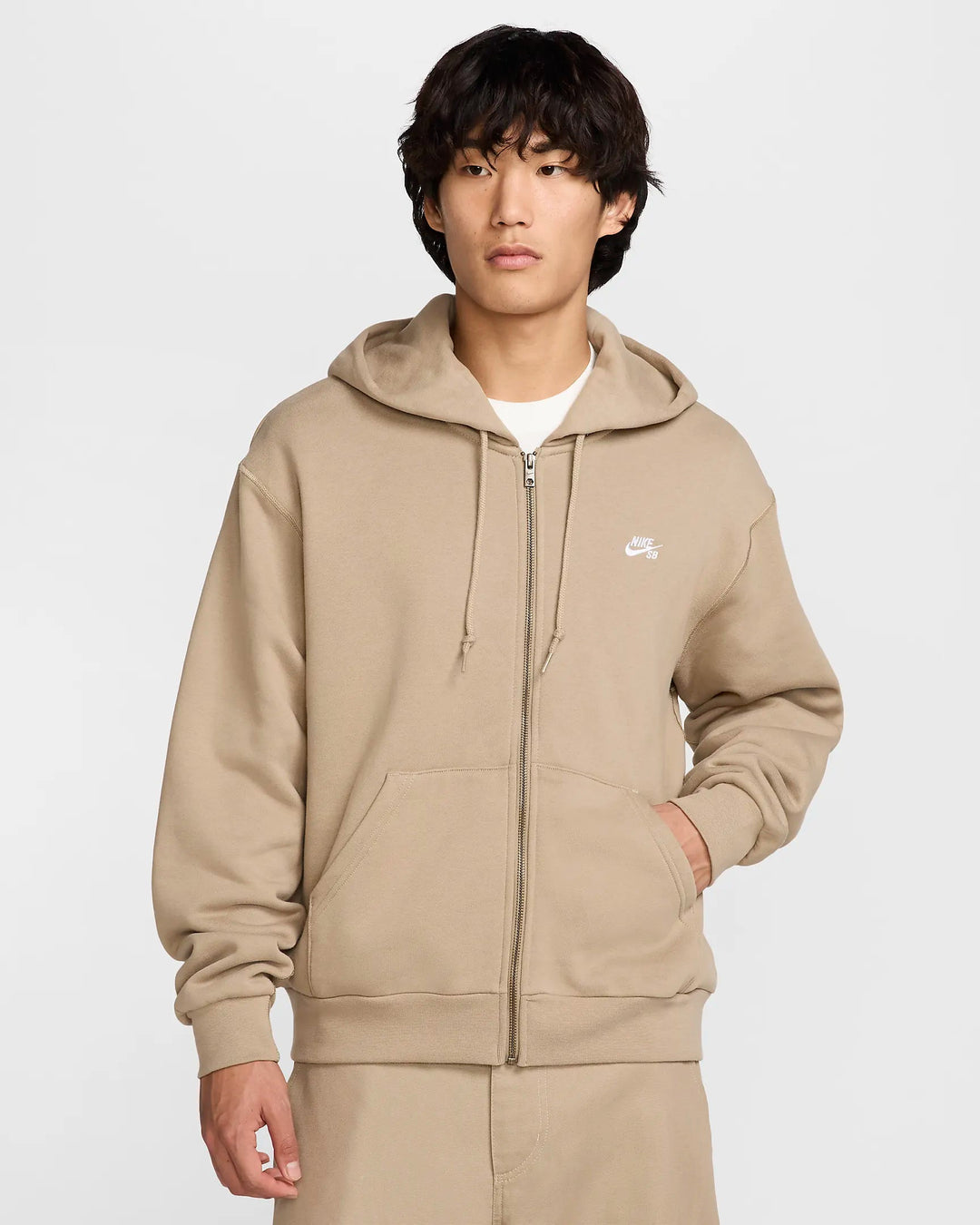 Nike SB Full Zip Essential Logo Hoodie Khaki / White M