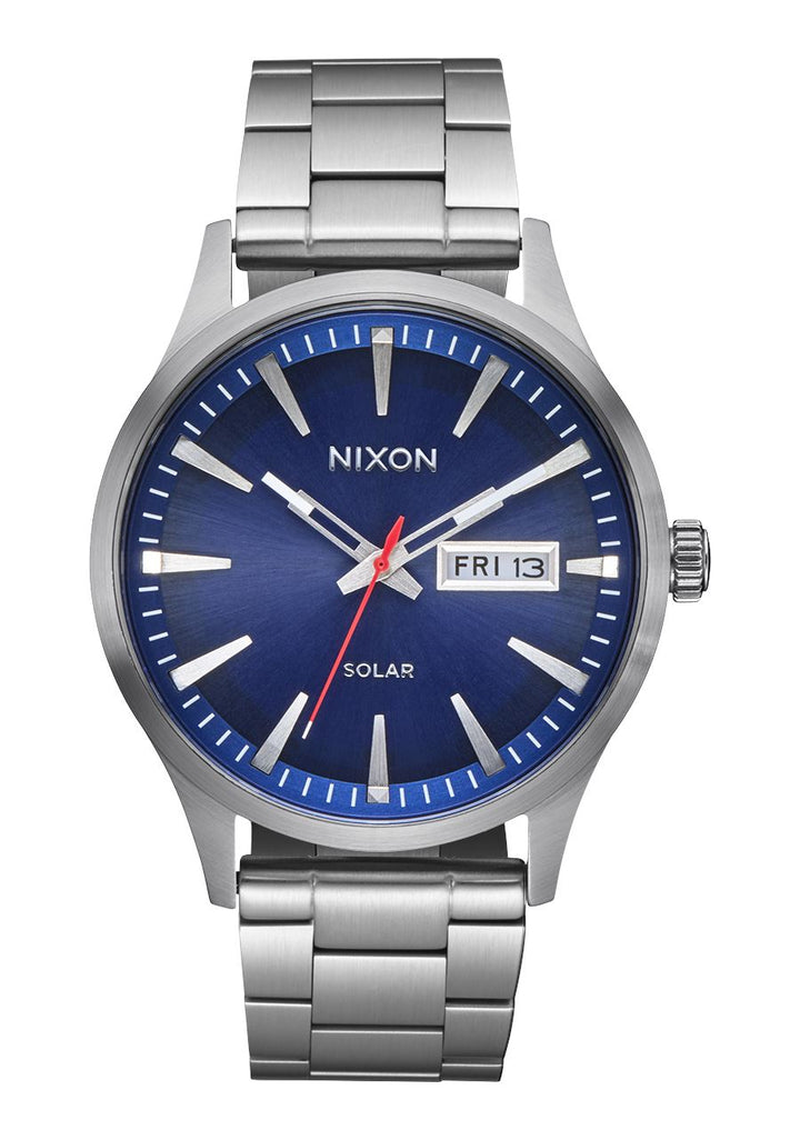 Nixon Sentry Solar Stainless Steel Watch Navy Sunray / Silver