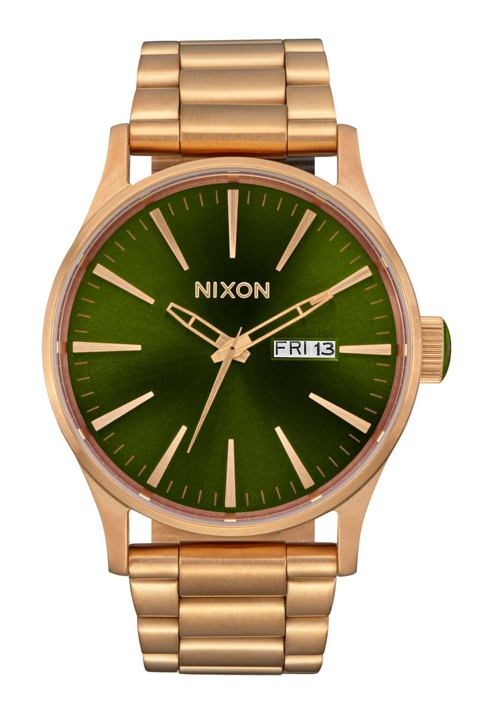 Nixon Sentry Stainless Steel Watch Gold / Green Sunray
