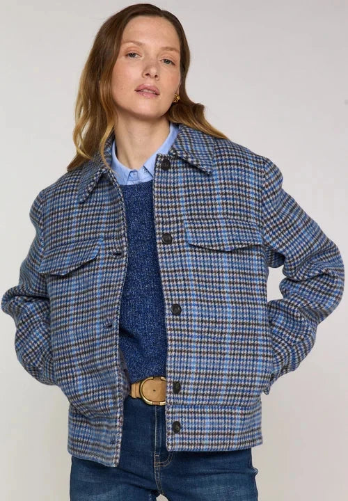 Rhythm Luca Oversized Check Bomber Jacket Blue 8