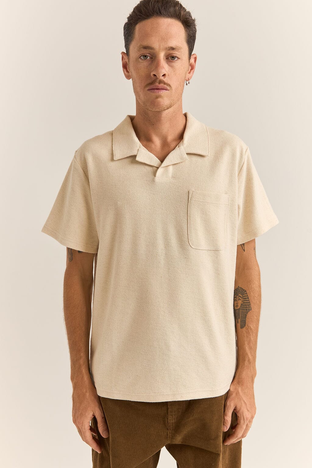 Rhythm Vintage Terry Polo Shirt Natural S