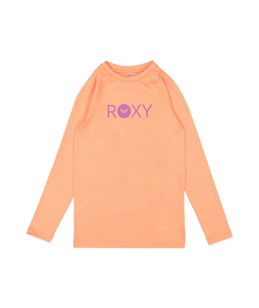 Orange long-sleeve shirt with 'Roxy' logo on a white background