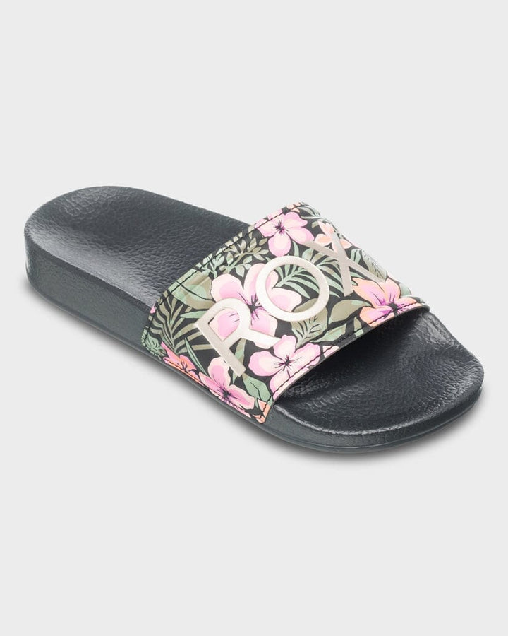 Roxy Youth Slippy II Slides - Black Multi