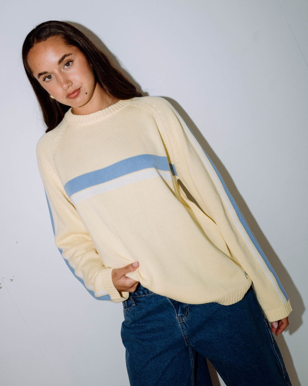 Rusty White Lines Crew Neck Knit