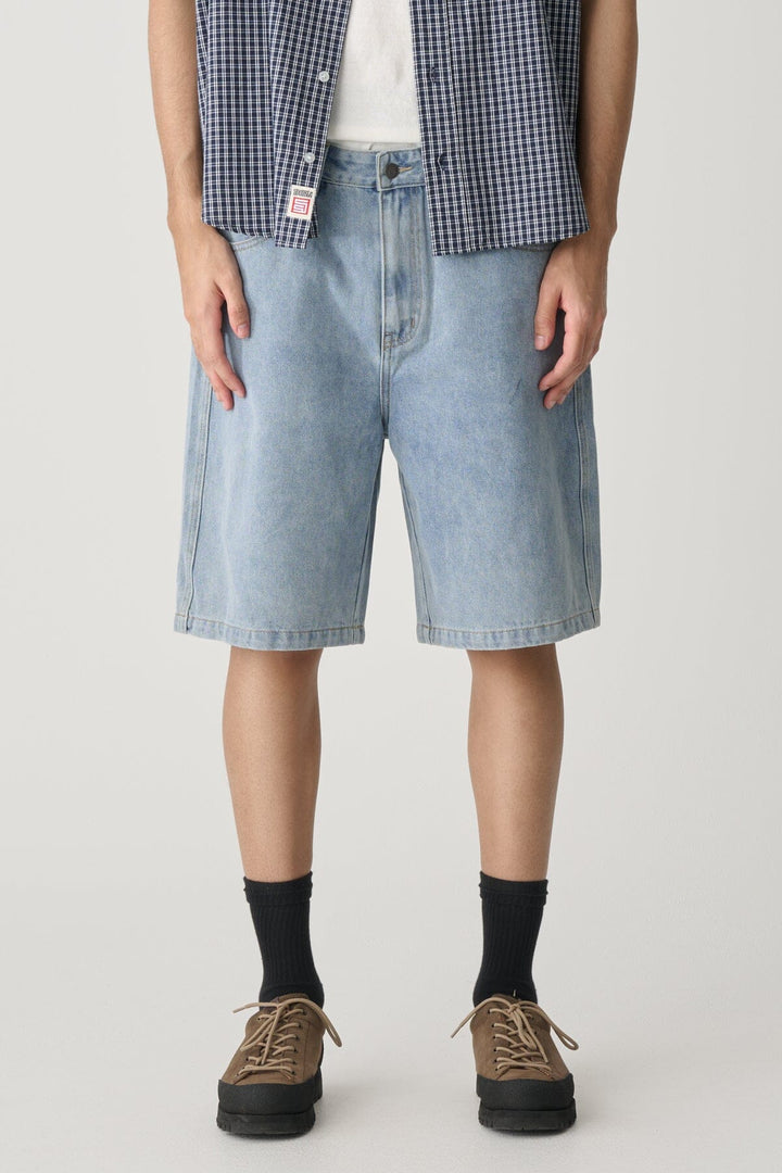 S Double Embroidered Denim Standard Shorts Mid Blue 26