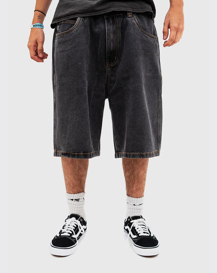 S Double Embroidered Denim Standard Shorts Washed Black 26