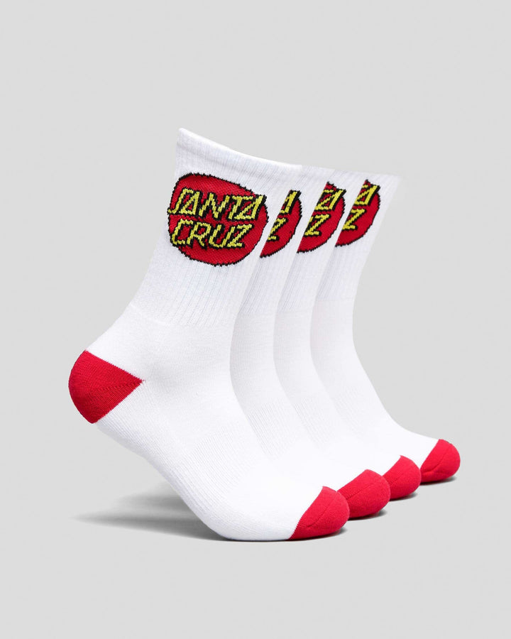 Santa Cruz Classic Dot Youth Crew 4-Pack Socks White