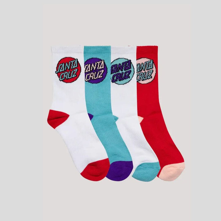 Santa Cruz Other Dot Crew Youth Socks 4 Pack White / Purple / Pink