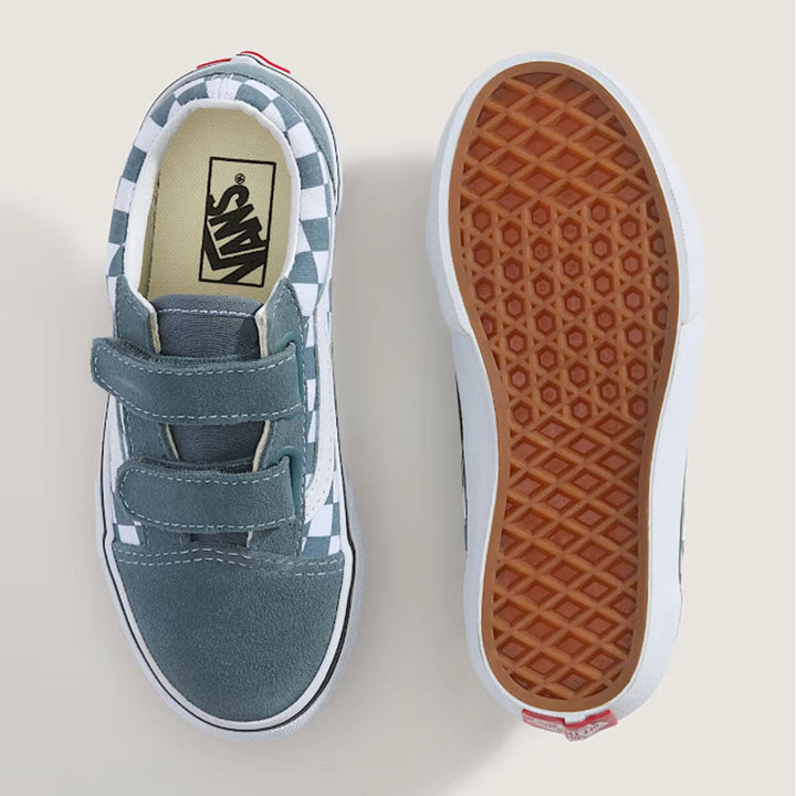 Vans Old Skool V Youth Shoes - Colour Theory Checkerboard Stormy Weather