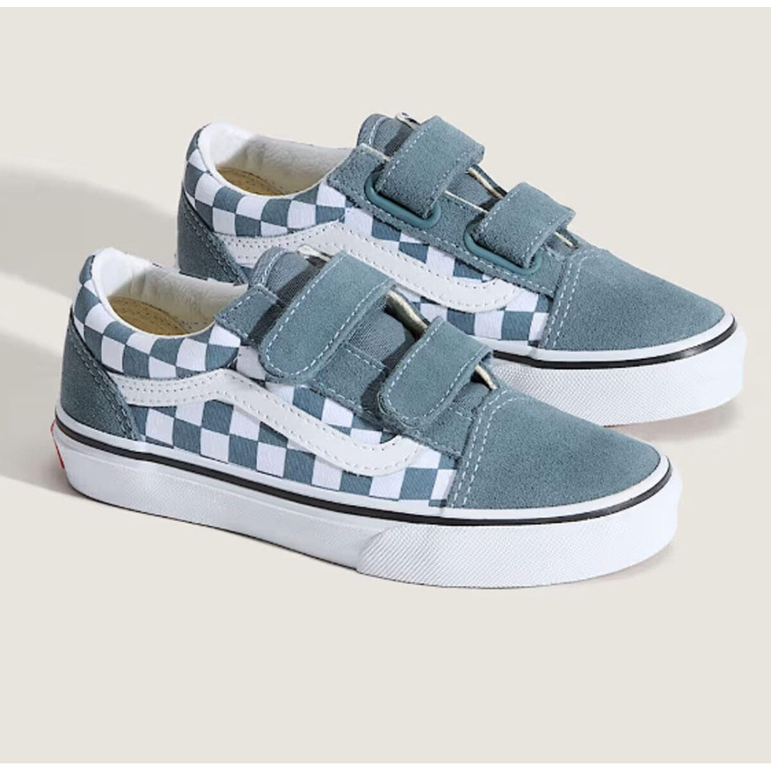 Vans Old Skool V Youth Shoes - Colour Theory Checkerboard Stormy Weather