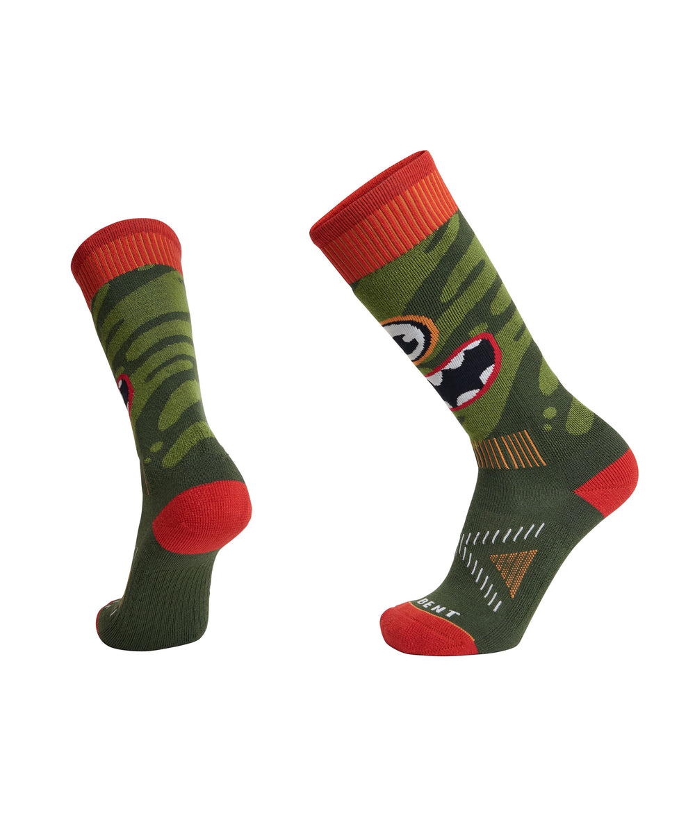 Le Bent Kids Monster Party Light Snow Sock Kombu Green S