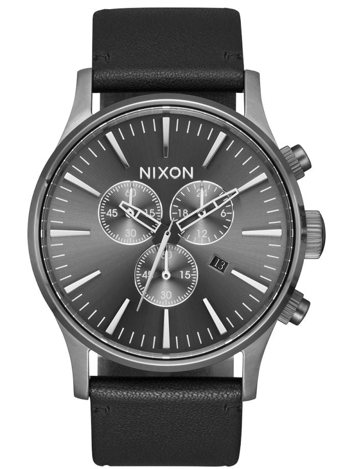 Nixon Sentry Chrono Leather Watch All Gunmetal/ Black
