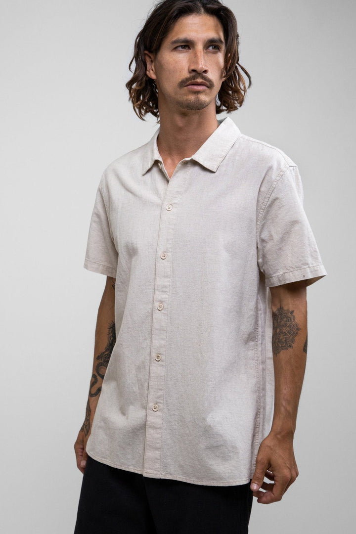 Rhythm Classic Linen Short Sleeve Shirt Sand S