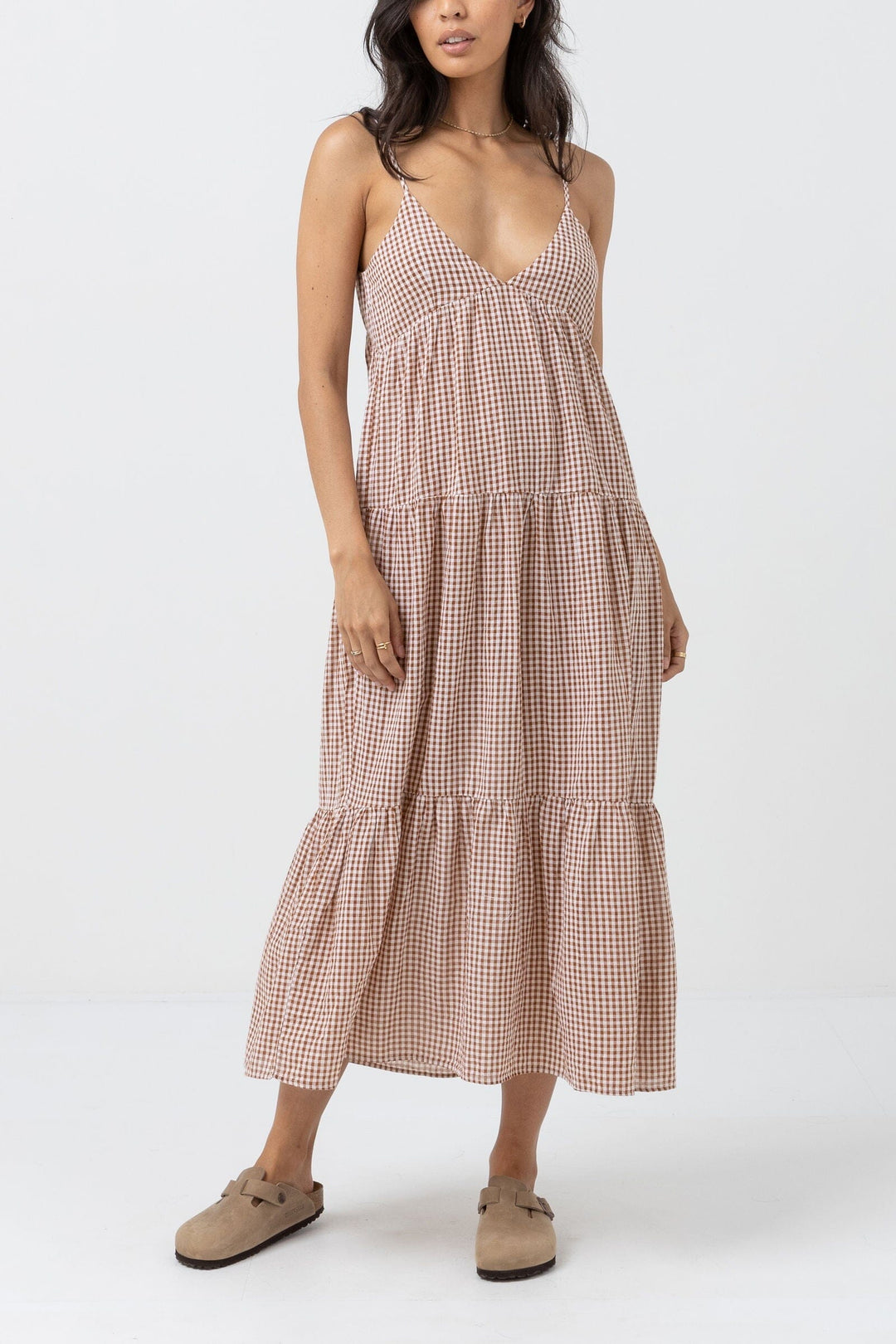 Rhythm Lola Check Tiered Midi Dress