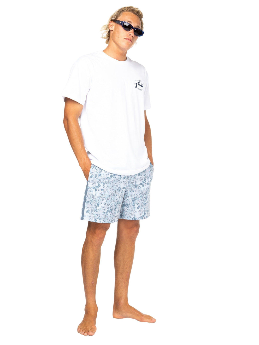 Model in Rusty Ball-Tearer Elastic Boardshorts