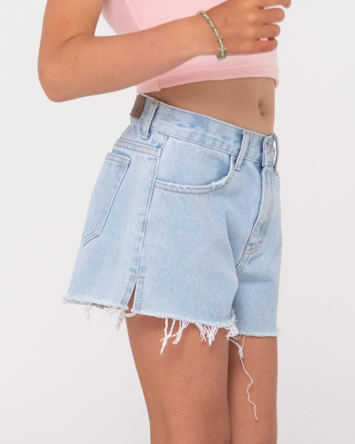 Rusty Penny Kick Flare Youth Denim Shorts