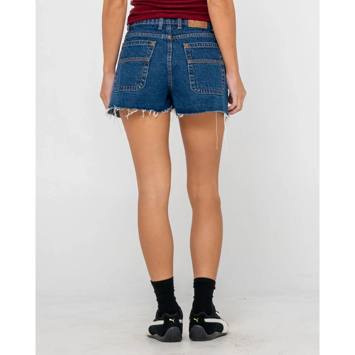 Rusty Penny Kick Flare Denim Shorts - Deep Sea Blue 