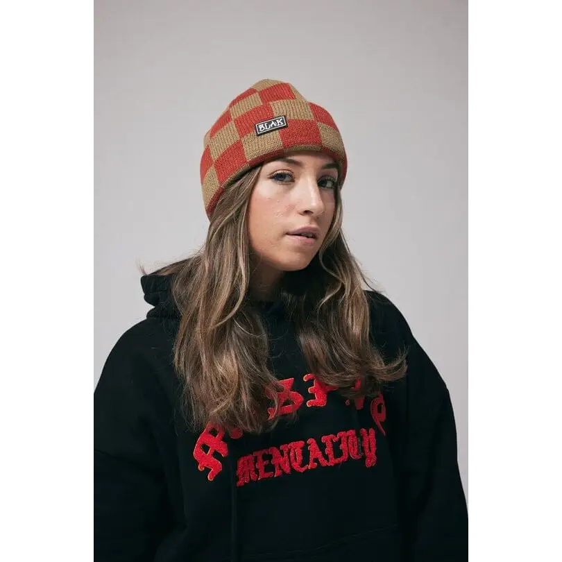 Blak Check Mate Beanie Tan / Terracotta 