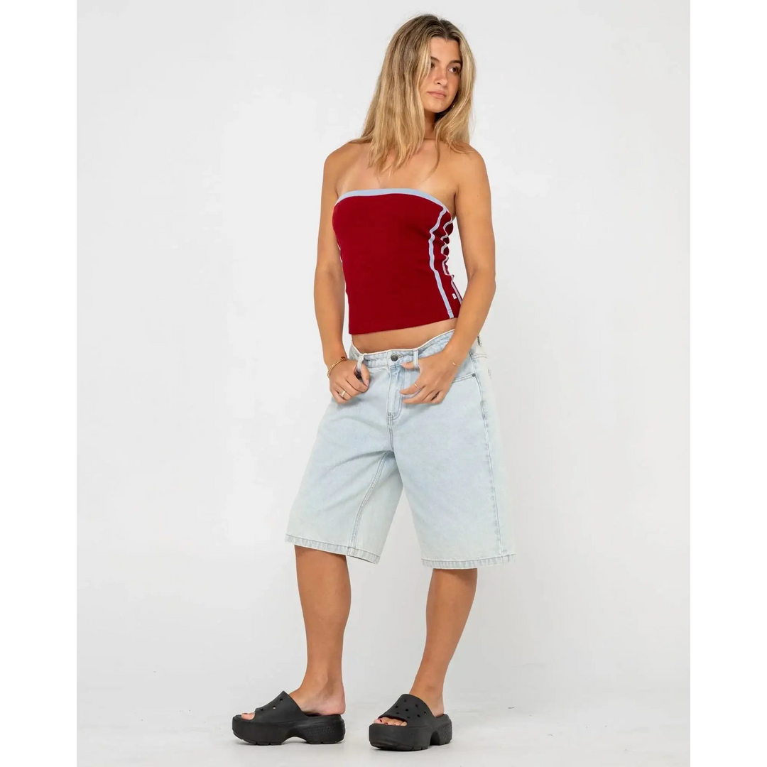 Rusty Bethany Baggy Low Rise Denim Jorts Sky Blue Heather 6 