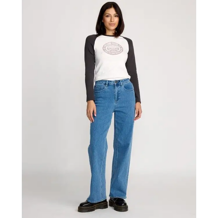 Volcom Stoned Boyfriend Hirise Jeans - Deep River Blues 