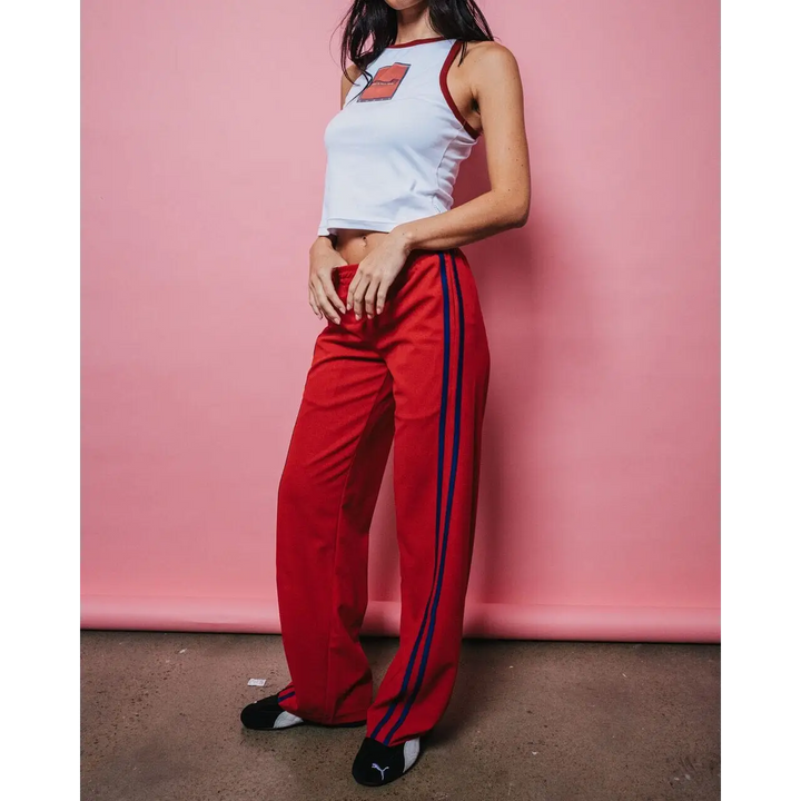 Rusty Bronson Side Stripe Low Rise Trackpants Red 6 