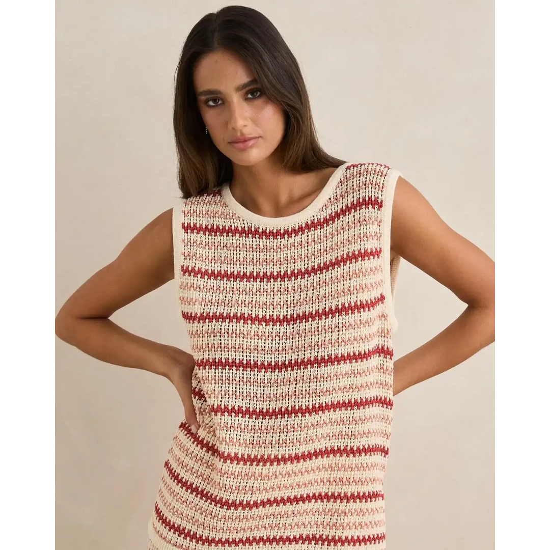 Rhythm Tami Stripe Knit Longline Tank - Watermelon