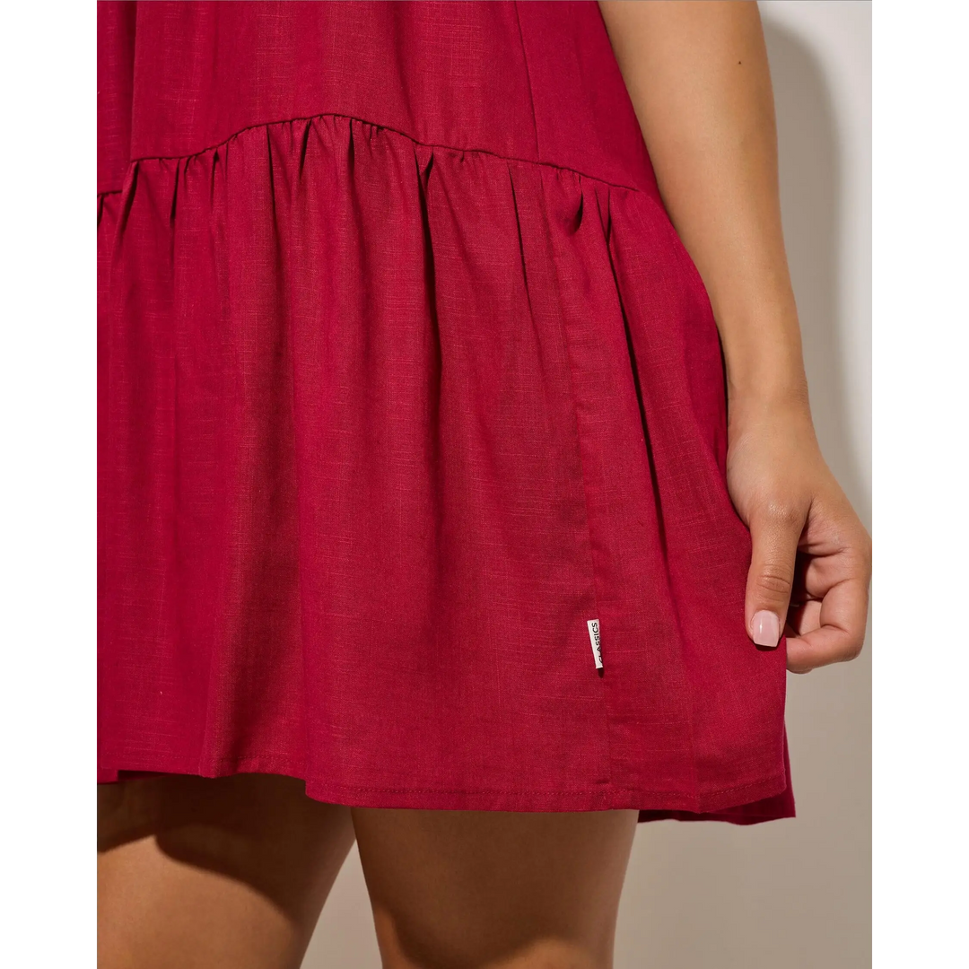 Rhythm Classic Tiered Mini Dress - Sangria 