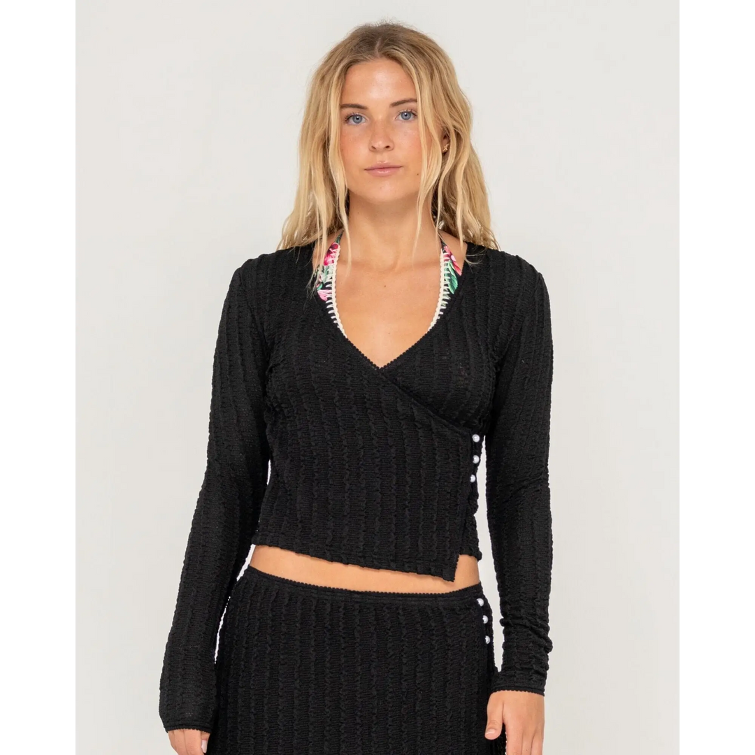 Rusty I Kissed A Pearl Lace Wrap Long Sleeve Top 