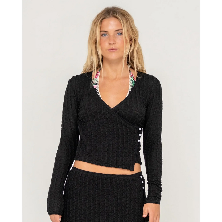 Rusty I Kissed A Pearl Lace Wrap Long Sleeve Top 