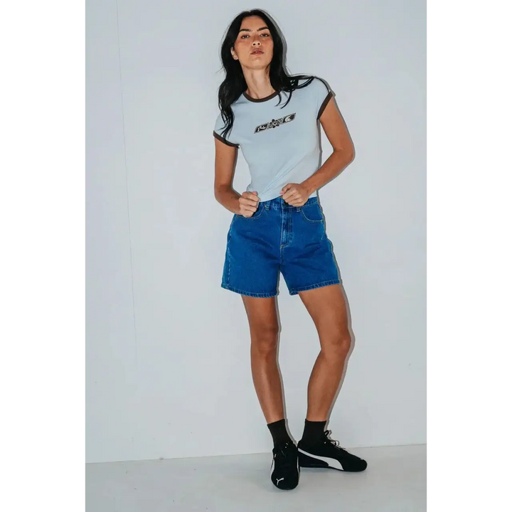 Rusty Cyprus High Denim Shorts Middy Blue 6 