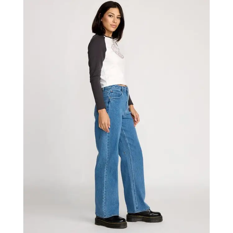 Volcom Stoned Boyfriend Hirise Jeans - Deep River Blues 