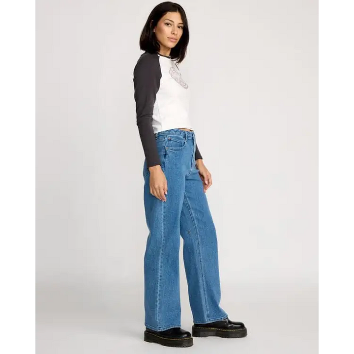 Volcom Stoned Boyfriend Hirise Jeans - Deep River Blues 