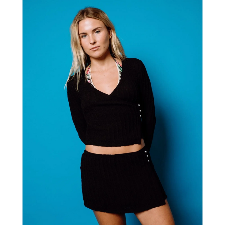 Rusty I Kissed A Pearl Lace Wrap Long Sleeve Top 