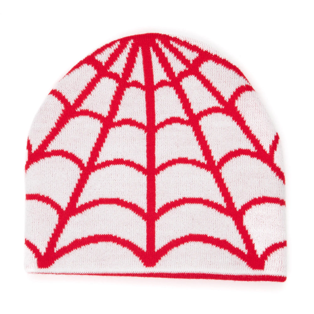 Autumn Cobweb Reversible Skully Beanie - Red