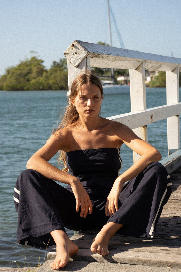 Rhythm Contrast Linen Strapless Top