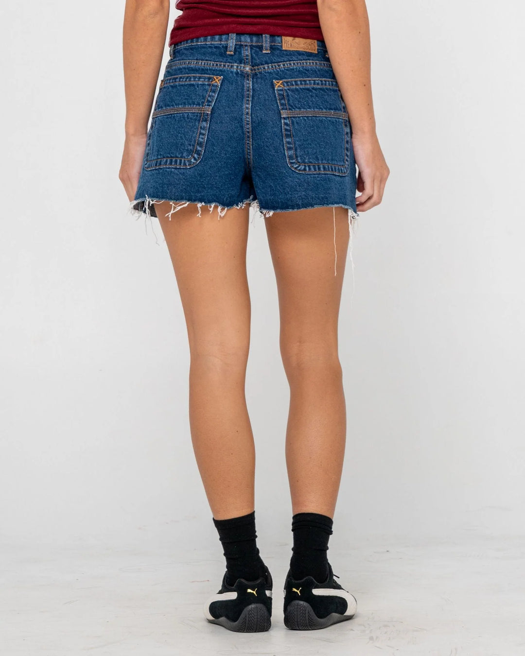 Rusty Penny Kick Flare Denim Shorts - Deep Sea Blue