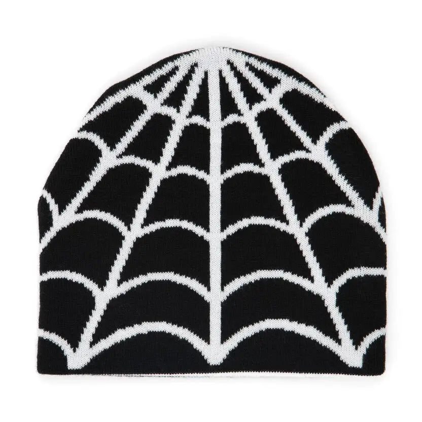 Autumn Cobweb Reversible Skully Beanie - Black