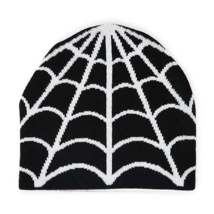 Autumn Cobweb Reversible Skully Beanie - Black