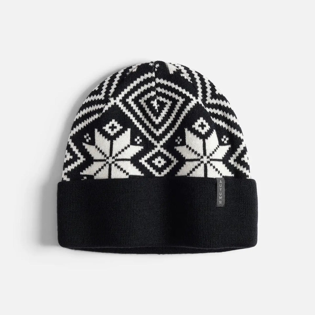 Autumn Nordic Knit Beanie - Black