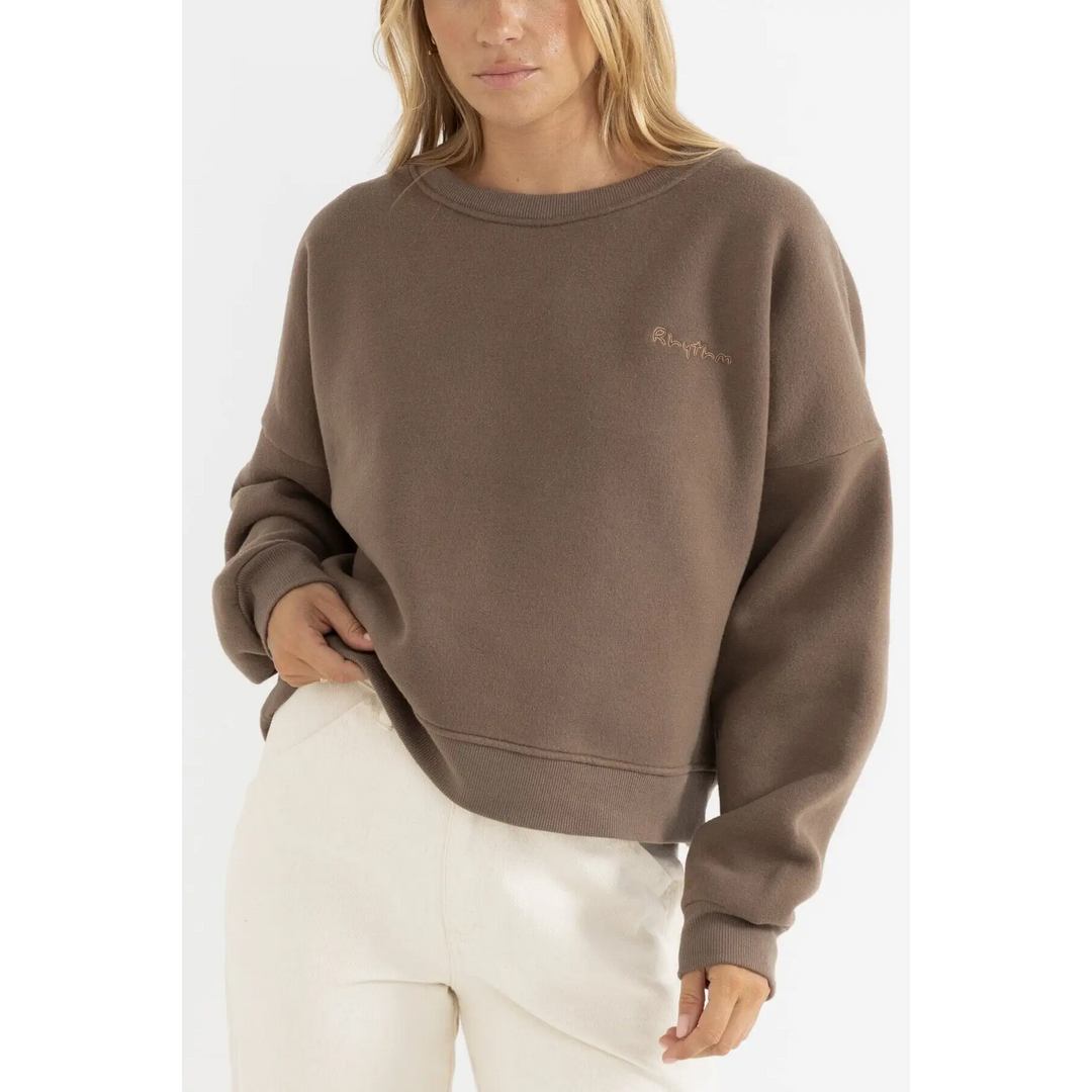 Rhythm Slouchy Crew Neck Fleece Sweatshirt 