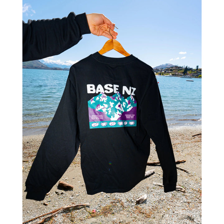 BaseNZ Mens Amongst Heavy Long Sleeve Tee - Black / Aqua / Purple