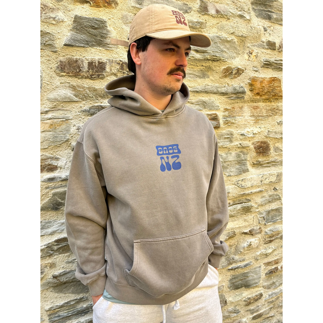 BaseNZ Mens Logo Relax Hoodie Faded Grey / Base Blue XL 