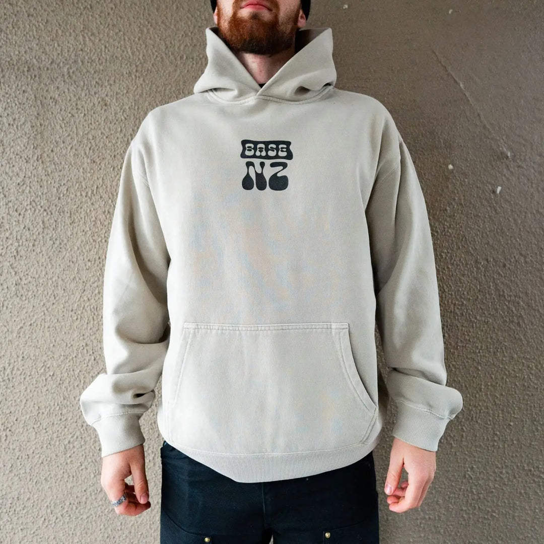 BaseNZ Mens Logo Relax Hoodie Faded Taupe / Black S 