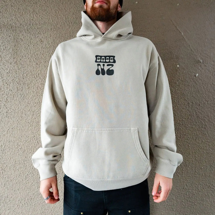 BaseNZ Mens Logo Relax Hoodie Faded Taupe / Black S 