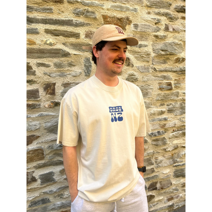 BaseNZ Mens Mountain Base Heavy Faded T-Shirt Faded Bone / Deja Vu Blue S 