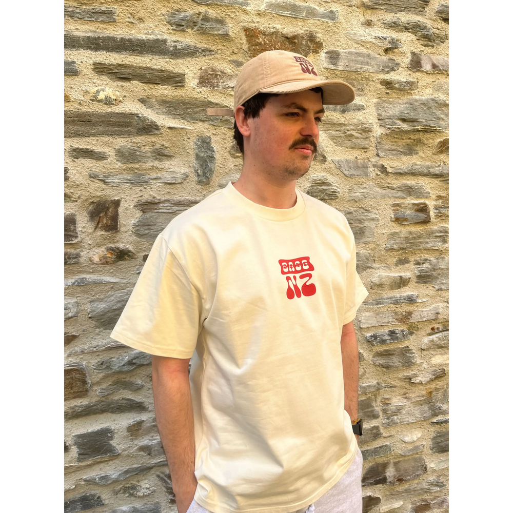 BaseNZ Mens Mountain Base Heavy T-Shirt Ecru / Red XS 